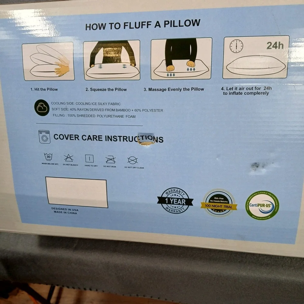 Seyfote Shredded Memory Foam Pillow Queen White 20x30 Cooling‎ Breathable NIB